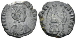 Aelia Eudoxia, Augusta. 400-404 AD. AE3 (1.58g, 16mm). Constantinople mint. Struck 401-3 AD. RIC 101
