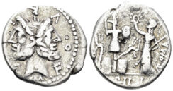 Furius L. f. Philus. 119 BC. AR Denarius (3.36g, 18mm). Rome mint. Crawford 281/1