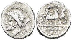 C. Memies L. F. Galeria. 87 BC. AR Denarius (4.00g, 20mm). Rome mint. Crawford 349/1