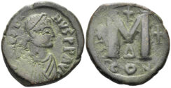 Justin I. 518-527. AE Follis (16.36g, 31mm). Constantinople mint. Struck 527-37. SB 64