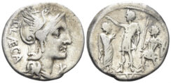 Porcius Laeca. 110-109 BC. AR Denarius (3.75g, 19mm). Rome mint. Crawford 301/1