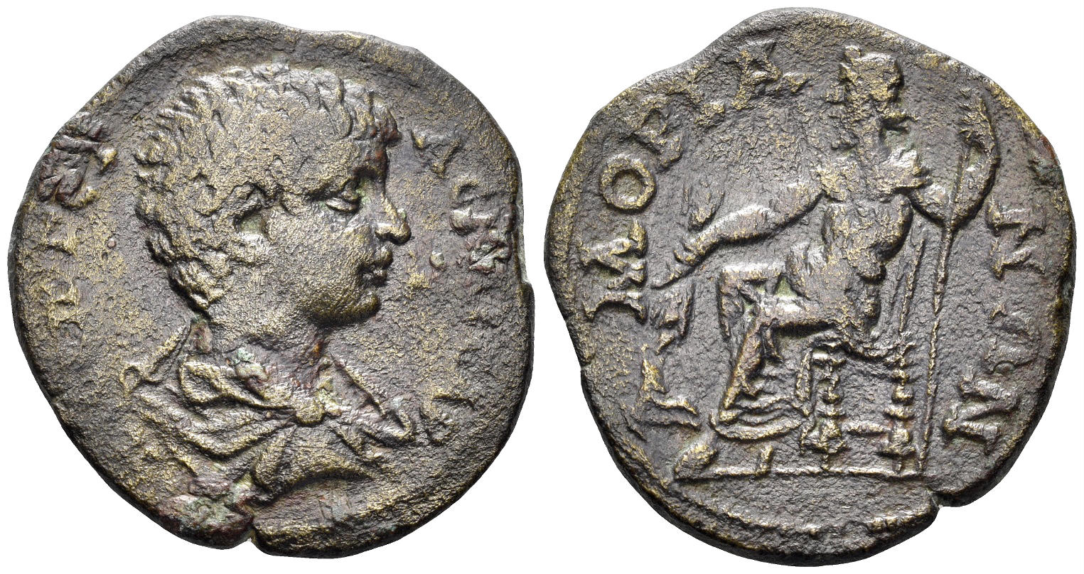Phrygia, Amorion. Geta, as Caesar. 198-209 AD. AE 26mm (7.02g). BMC 53