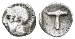 Aiolis, Elaia. Circa 423-400. AR Tetartemorion (0.16g, 6.5mm). BCD Peloponnesos 1721 (Tegea)