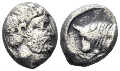 Karia, Uncertain (‘Mint E’). Circa 380-340 BC. AR Diobol (1.25g, 10mm). Konuk, Coin M47