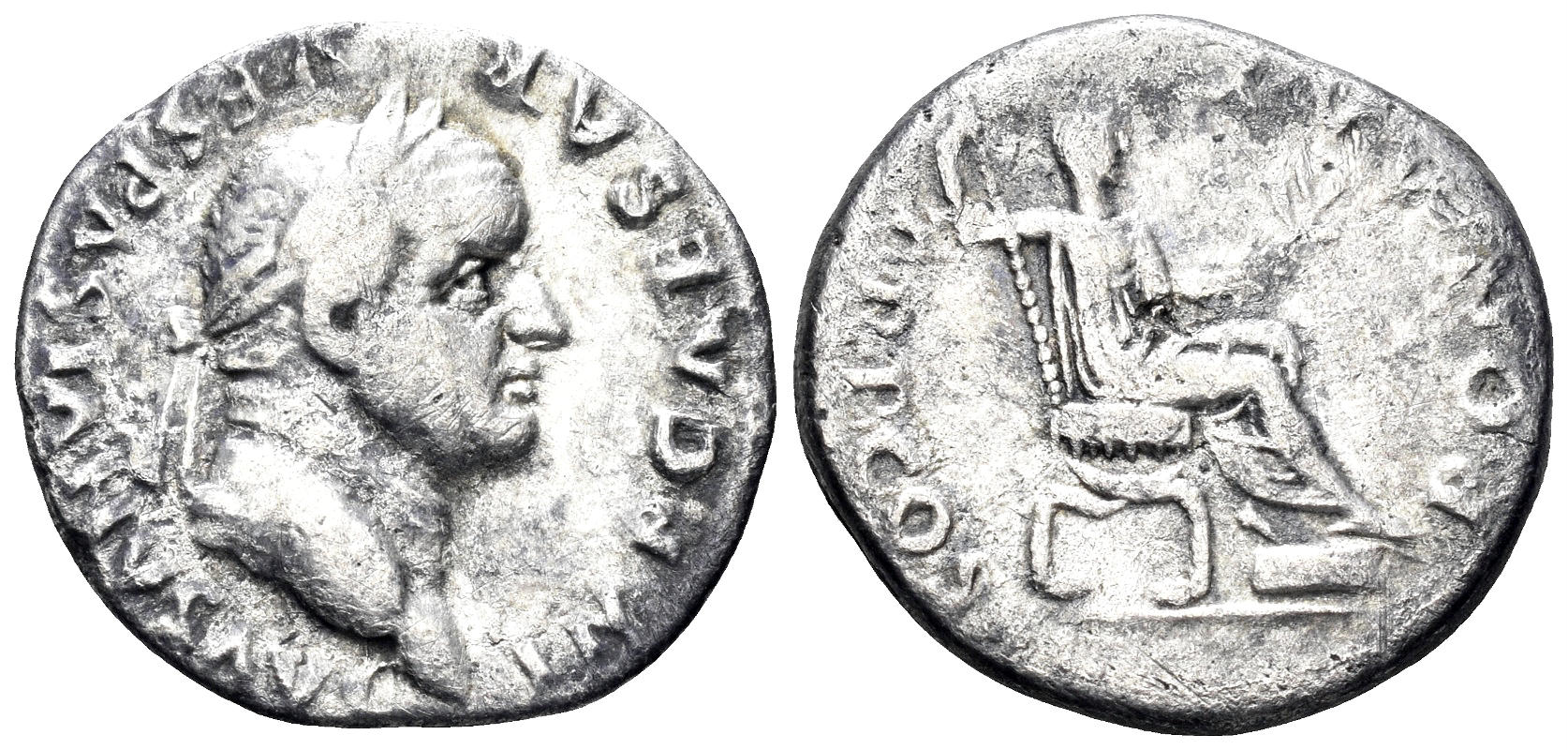 Vespasian. 69-79 AD. AR Denarius (2.77g, 18.5mm). Rome mint. Struck 74 AD. RIC 77