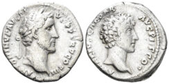 Antoninus Pius & Marcus Aurelius, as Caesar. 139-161 AD. AR Denarius (3.15g, 17.5mm). Rome mint. Struck 139 AD. RIC 417a