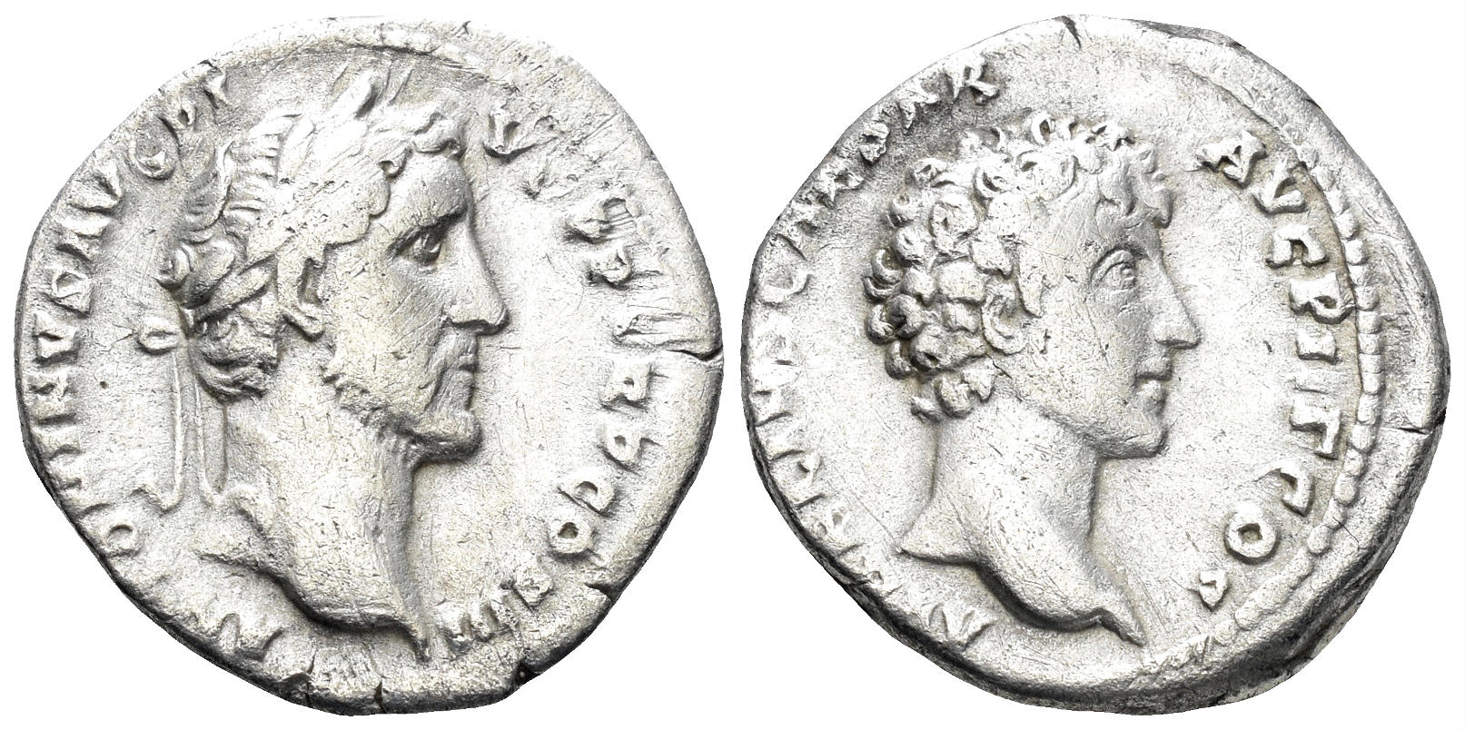 Antoninus Pius & Marcus Aurelius, as Caesar. 139-161 AD. AR Denarius (3.15g, 17.5mm). Rome mint. Struck 139 AD. RIC 417a