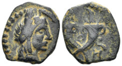 Nabataea, Aretas IV. 9 BC-40 AD. AE 14mm (1.52g). Petra mint. Meshorer 73/73A