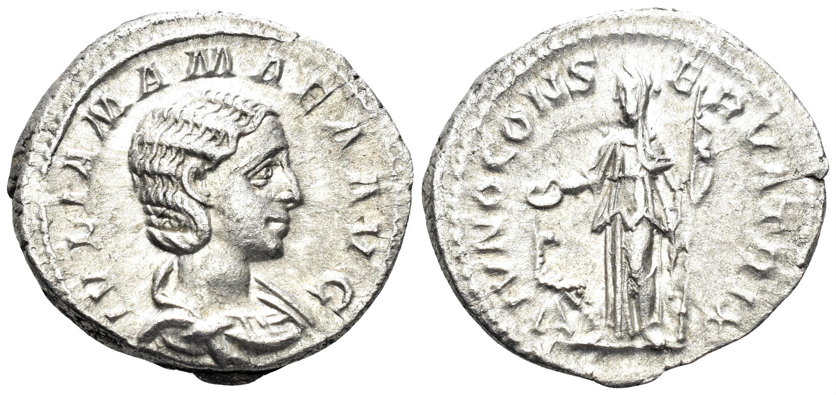 Julia Mamaea. Augusta. 222-235 AD. AR Denarius (3.37g, 20.5mm). Rome mint. Struck 222 AD. RIC 343