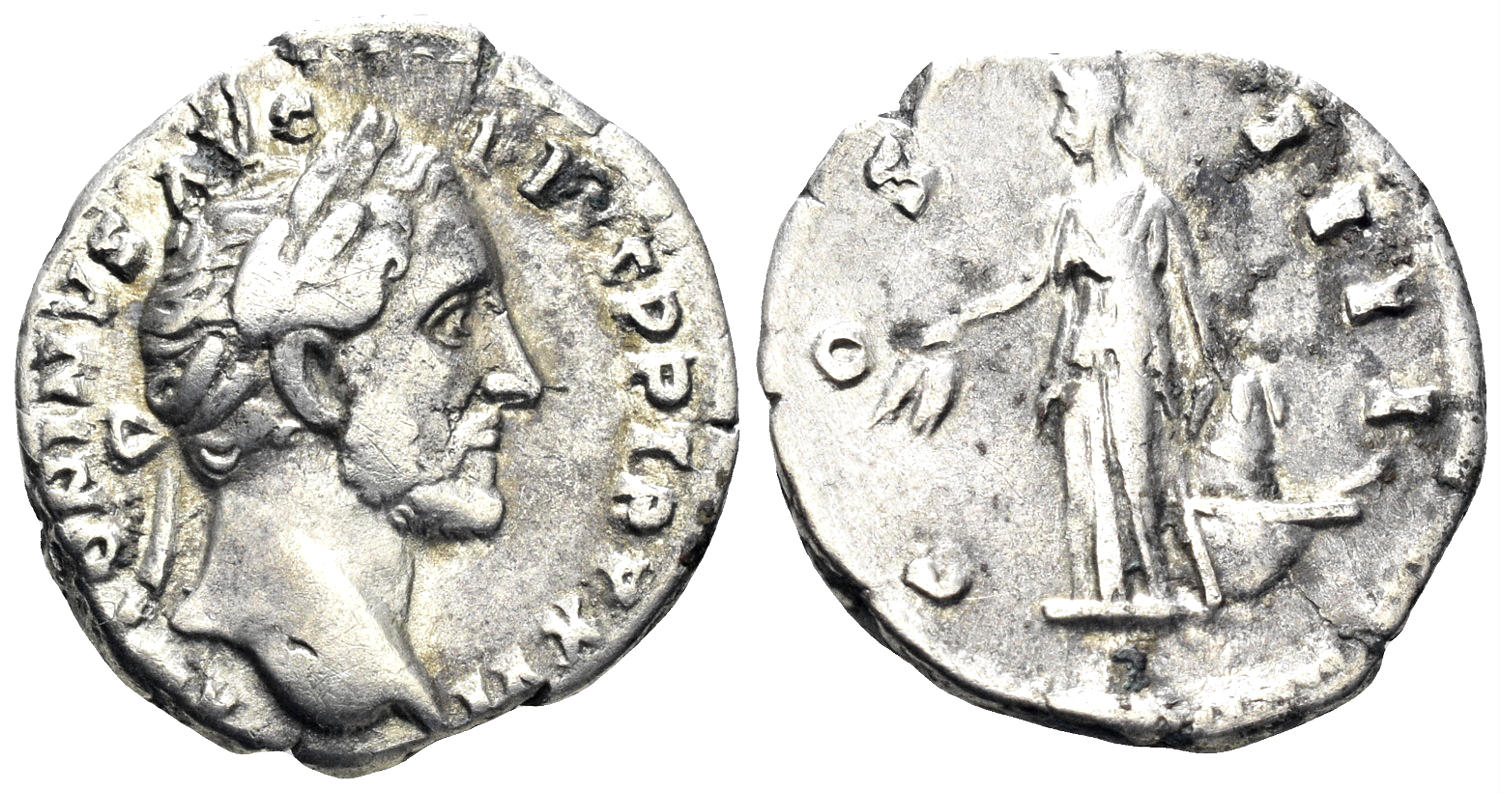 Antoninus Pius. 138-161 AD. AR Denarius (3.00g, 18mm). Rome mint. Struck 152/3 AD. RIC 221