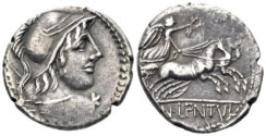 Cn. Lentulus Clodianus. 88 BC. AR Denarius (3.66g, 18.5mm). Rome mint. Crawford 345/1