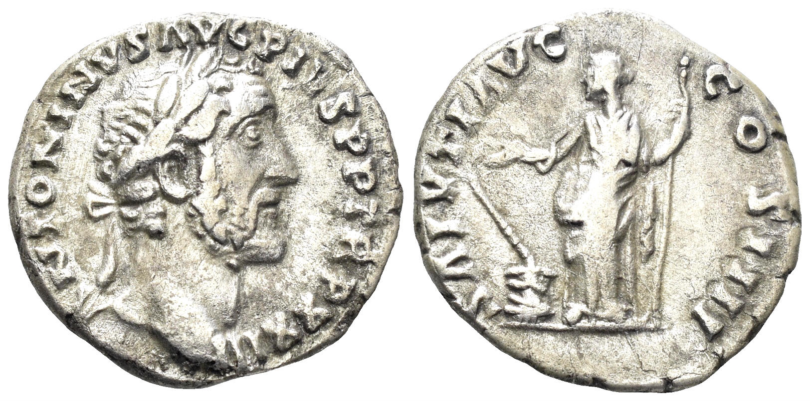 Antoninus Pius. 138-161 AD. AR Denarius (3.15g, 17mm). Rome mint. Struck 160 AD. RIC 304