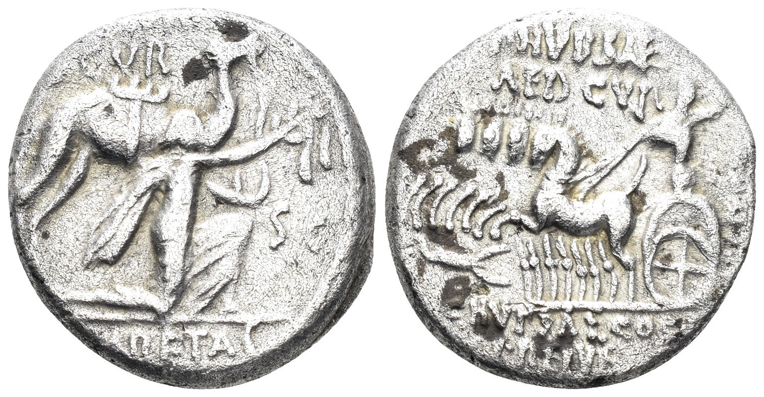 Aemilius Scaurus and Pub. Plautius Hypsaeus. 58 BC. AR Denarius (3.79g, 17mm). Crawford 422/1b