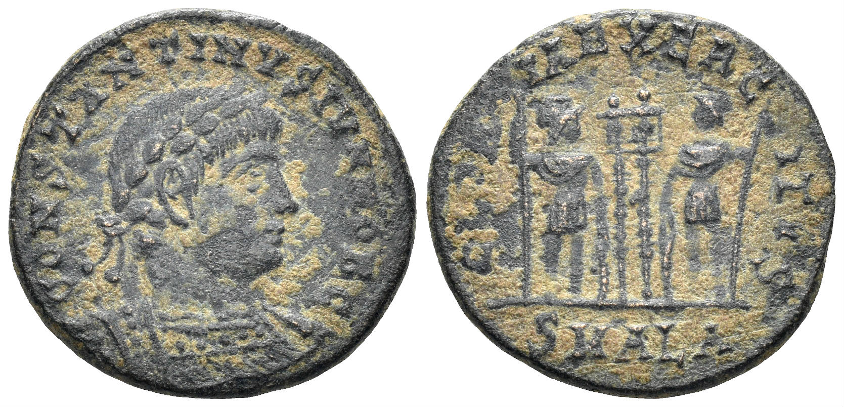 Constantine II, as Caesar. 317-337 AD. AE Follis (2.56g, 17mm). Alexandria mint. Struck 330-5 AD. RIC 59
