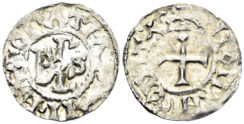 France. Carolingian. Maine (comté). Immobilized type of Charles le Simple. AR Denier (1.37g, 19mm). Fécamp 8310