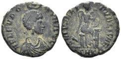 Aelia Eudoxia, Augusta. 400-404 AD. AE3 (2.99g, 17mm). Cyzicus mint. Struck 401-3 AD. RIC 103