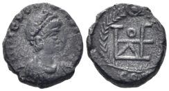 Theodosius II. 408-450 AD. AE Nummus (1.44g, 12mm). Constantinople mint. Struck 445-50 AD. RIC 462