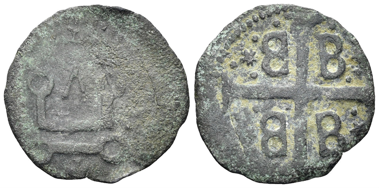 Crusader States, Ainos (Lordship). AE Anonymous Denaro (0.75g, 16mm). Mytilene mint. Struck 1383-1462. Lunardi G21