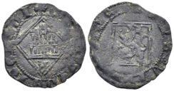 Kingdom of Castille and Leon. Enrique IV. 1454-1474. AE Blanca de rombo (0.59g, 19mm). Sevilla mint. Bautista 1084